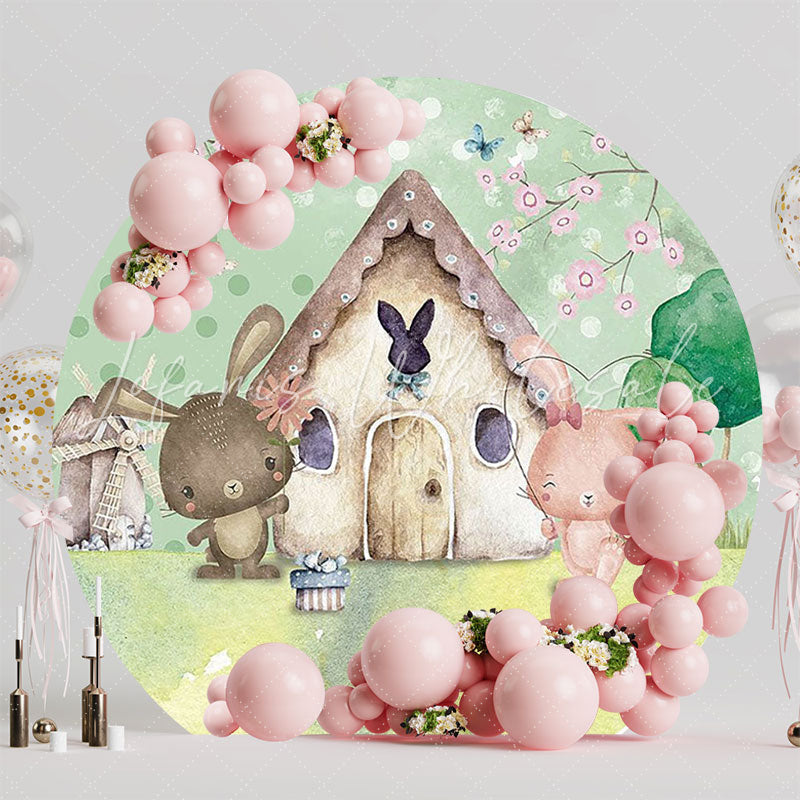 Easter Bunny House Round Backdrop for Easter Event