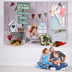 Lofaris Easter Bunny Stop Here Hippity Hoppity Wooden Backdrop