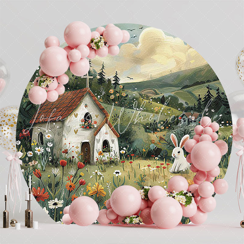 Easter Country House Round Backdrop for Spring Celebration