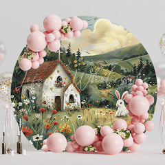 Easter Country House Round Backdrop for Spring Celebration