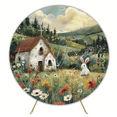 Easter Country House Round Backdrop for Spring Celebration