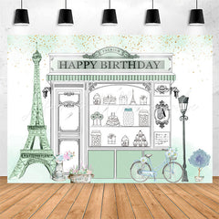 Lofaris Eiffel Tower Pale Green Shopwindow Birthday Backdrop