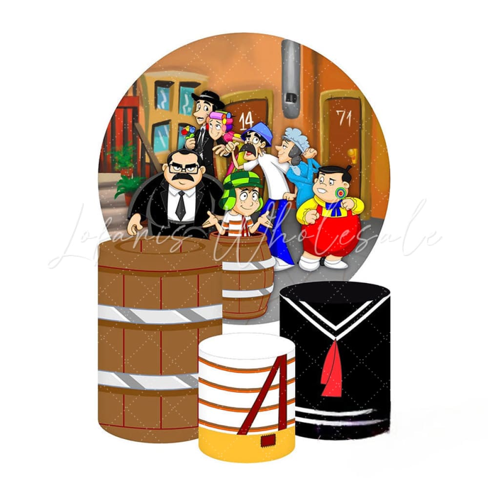 El Chavo Themed Round Backdrop and Cylinders Kit