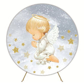 Elegant Angel Baptism Round Backdrop For Sacred Ceremony Celebration