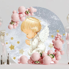 Elegant Angel Baptism Round Backdrop For Sacred Ceremony Celebration