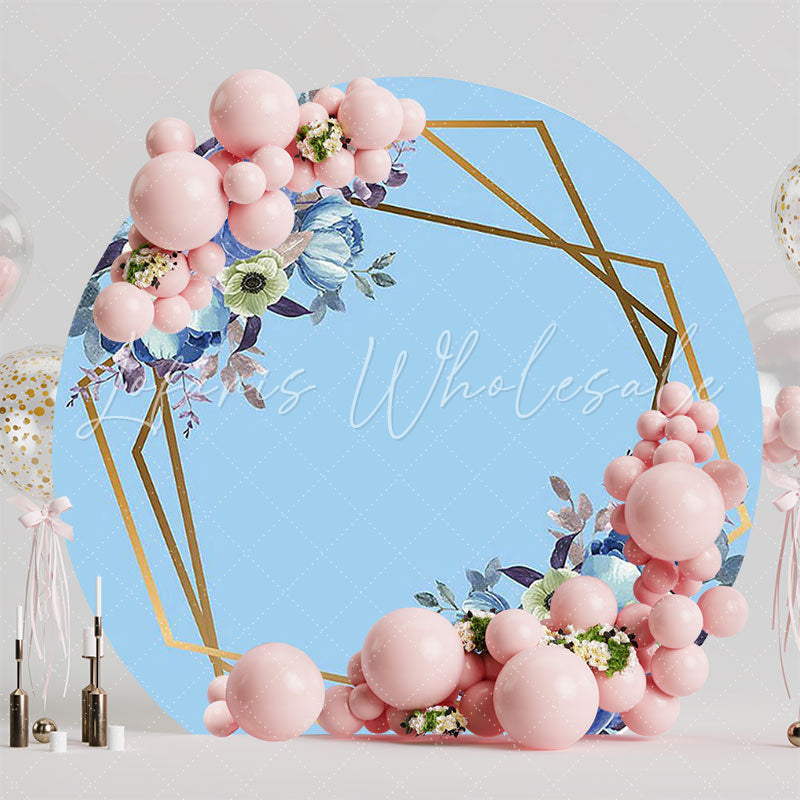 Elegant Blue and Gold Flower Round Backdrop for Special Event