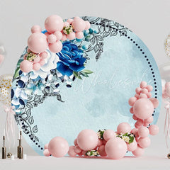 Elegant Blue Flowers Roses Party Round Backdrop For Classy Event