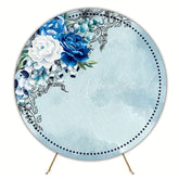 Elegant Blue Flowers Roses Party Round Backdrop For Classy Event