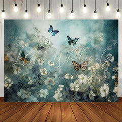 Lofaris Elegant Butterflies Floral Blue Birthday Backdrop