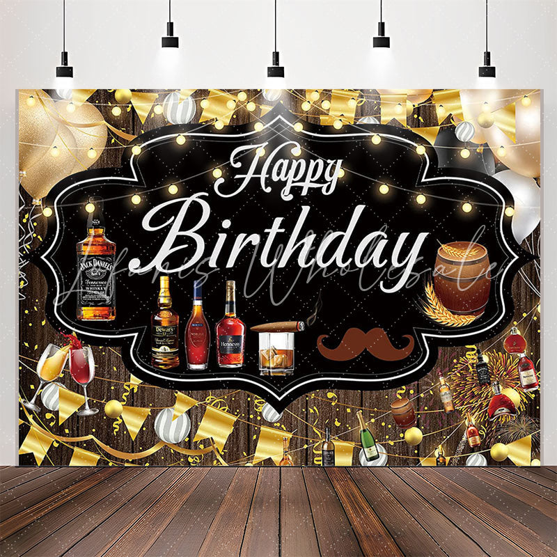 Lofaris Elegant Fine Wines Wood Happy Birthday Backdrop For Men