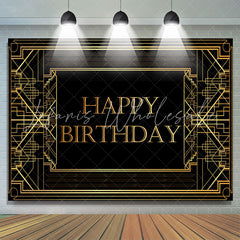 Lofaris Elegant Gold Geometric Lines Birthday Backdrop For Men