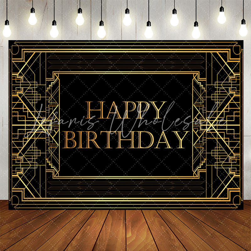 Lofaris Elegant Gold Geometric Lines Birthday Backdrop For Men