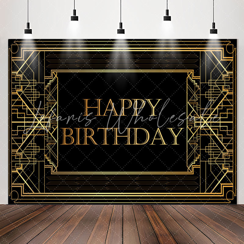 Lofaris Elegant Gold Geometric Lines Birthday Backdrop For Men