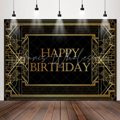 Lofaris Elegant Gold Geometric Lines Birthday Backdrop For Men