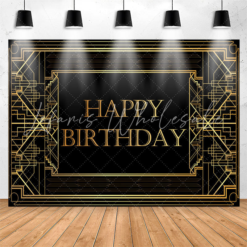Lofaris Elegant Gold Geometric Lines Birthday Backdrop For Men
