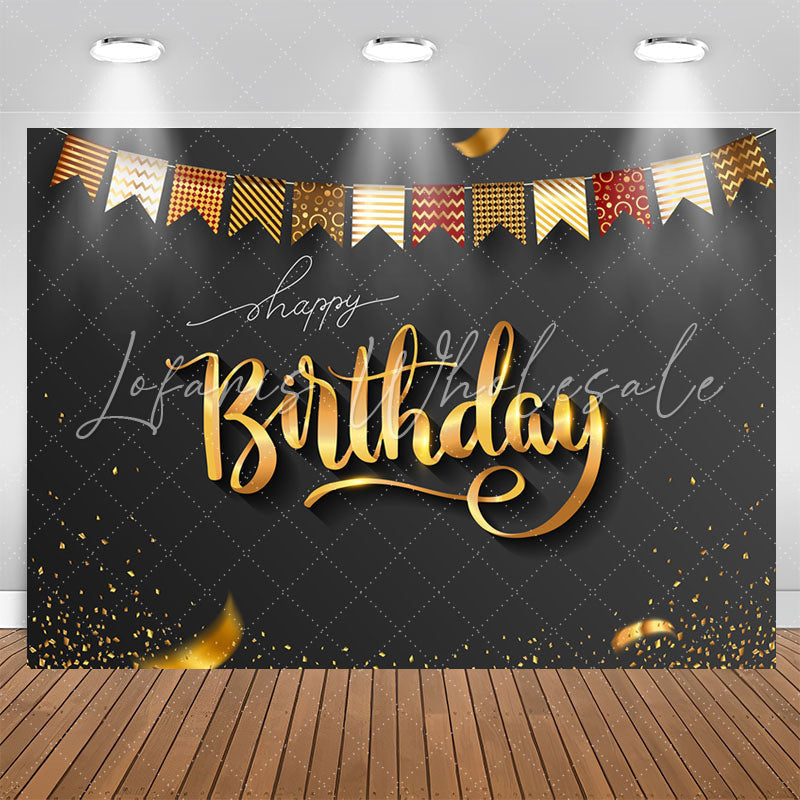 Lofaris Elegant Gold Ribbons Black Birthday Backdrop For Men