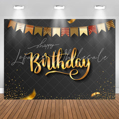 Lofaris Elegant Gold Ribbons Black Birthday Backdrop For Men