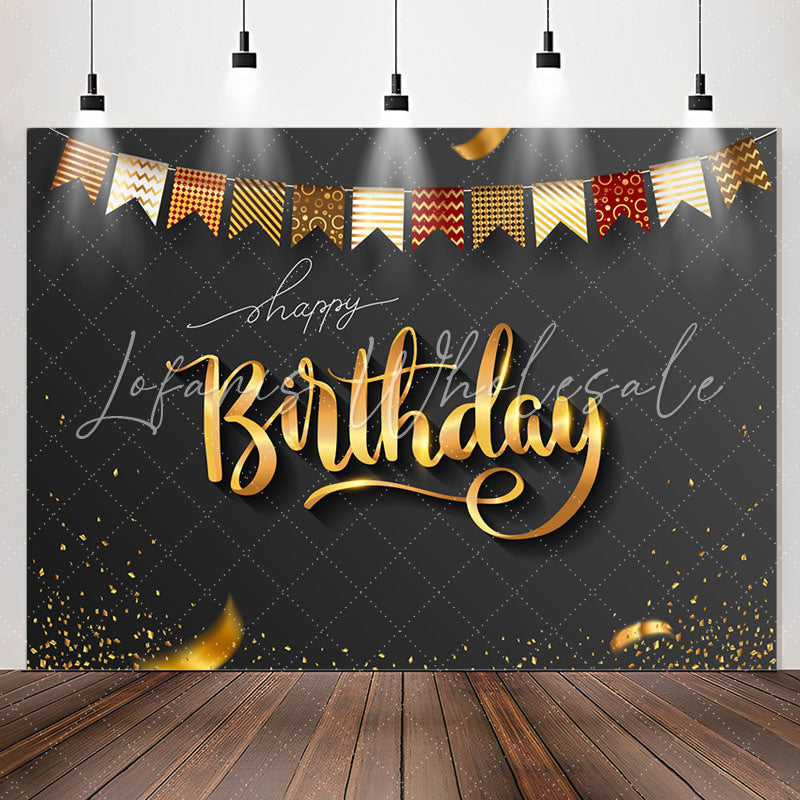 Lofaris Elegant Gold Ribbons Black Birthday Backdrop For Men