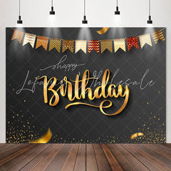 Lofaris Elegant Gold Ribbons Black Birthday Backdrop For Men