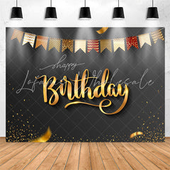 Lofaris Elegant Gold Ribbons Black Birthday Backdrop For Men
