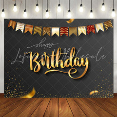 Lofaris Elegant Gold Ribbons Black Birthday Backdrop For Men