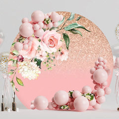 Elegant Pink Flowers Roses Round Backdrop For Romantic Party