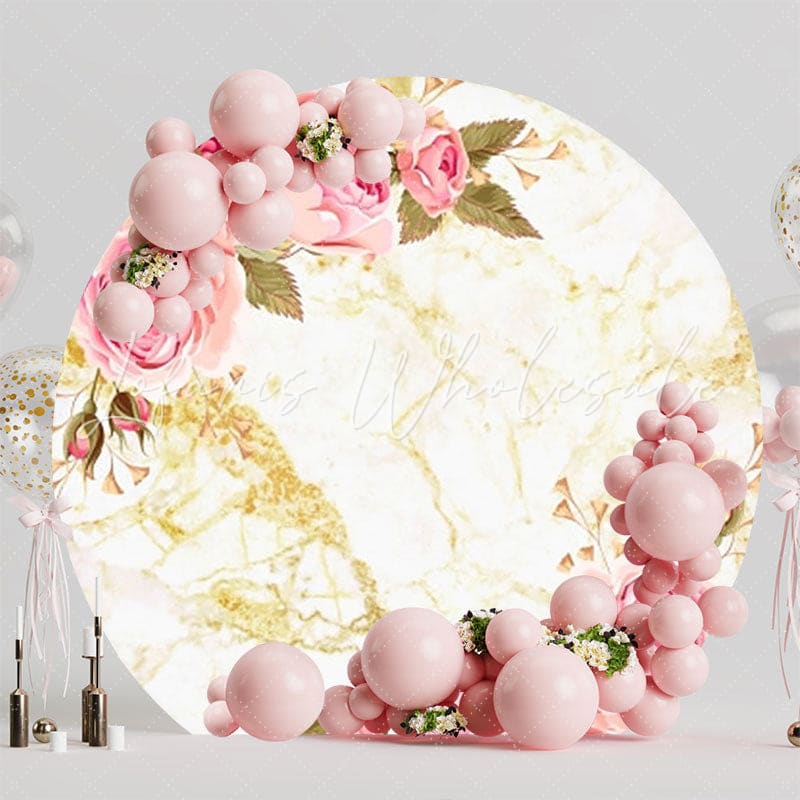 Elegant Pink Flowers Roses Round Backdrop For Romantic Party Theme
