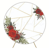 Elegant Red Flowers Roses Round Backdrop For Romantic Celebration