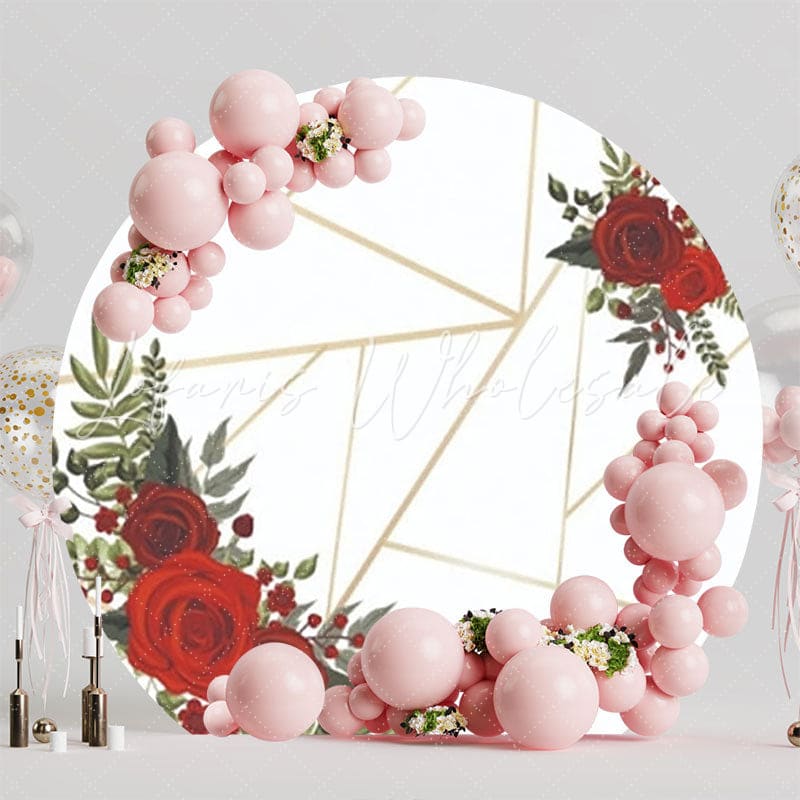 Elegant Red Flowers Roses Round Backdrop For Romantic Celebration