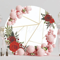 Elegant Red Flowers Roses Round Backdrop For Romantic Celebration