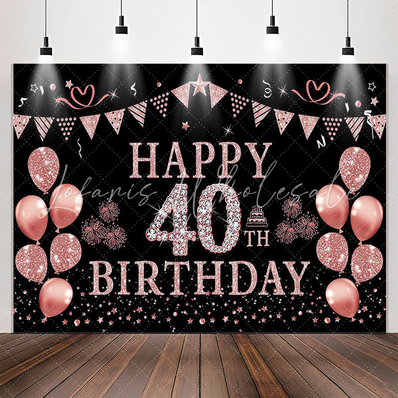 Lofaris Elegant Rose Gold Sparkling 40th Birthday Backdrop