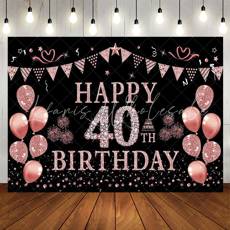 Lofaris Elegant Rose Gold Sparkling 40th Birthday Backdrop