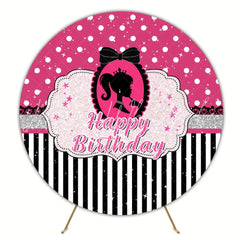Elegant Sparkle Barbie Pink Round Happy Birthday Backdrop For Girls