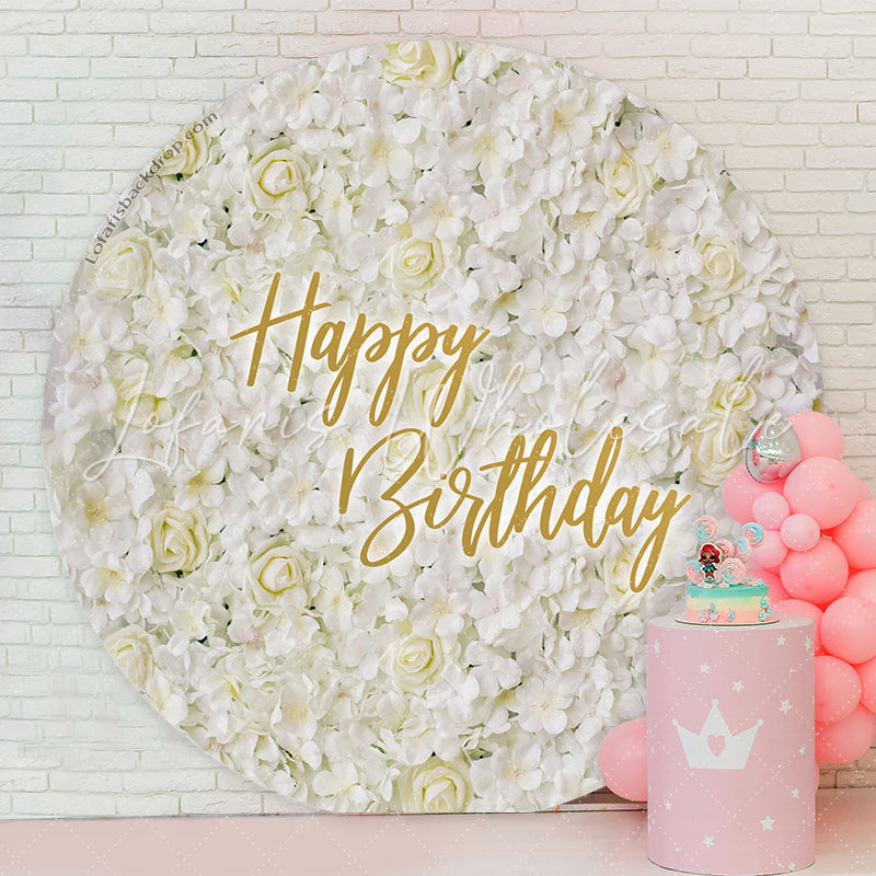 Lofaris Elegant White Floral Circle Happy Birthday Backdrop