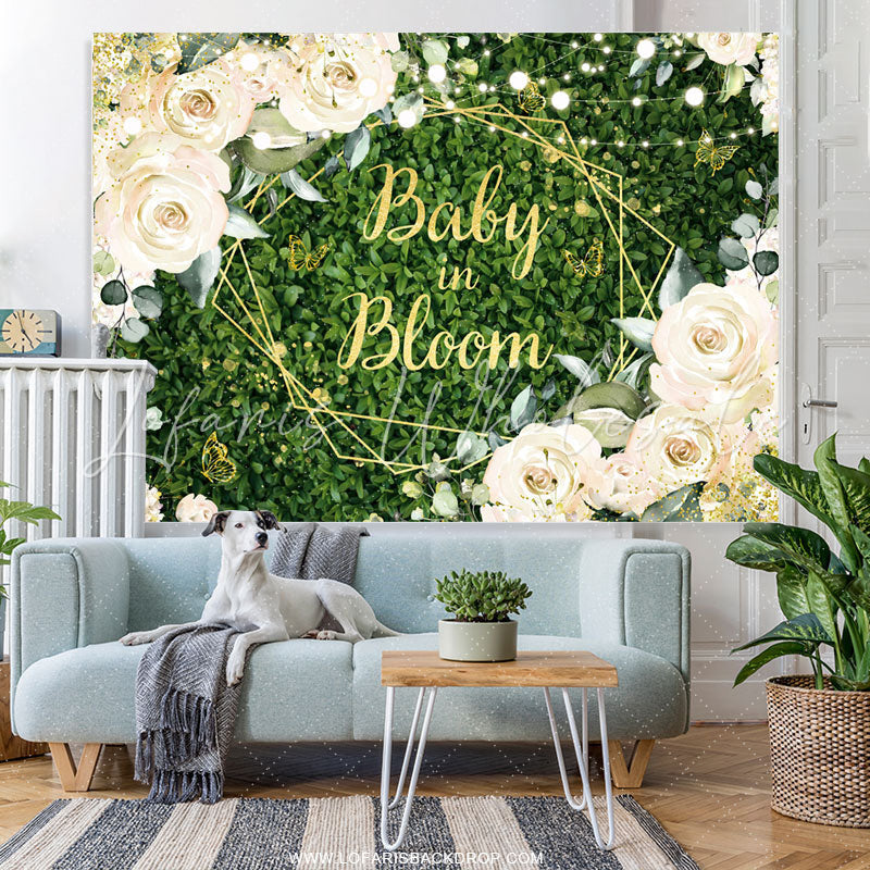 Lofaris Elegant White Flower Green Baby In Bloom Backdrop