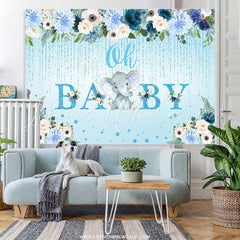 Lofaris Elephant And Flower Glitter Blue Baby Shower Backdorp