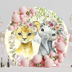 Elephant and Lioness Round Backdrop for Jungle Party