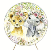 Elephant and Lioness Round Backdrop for Jungle Party