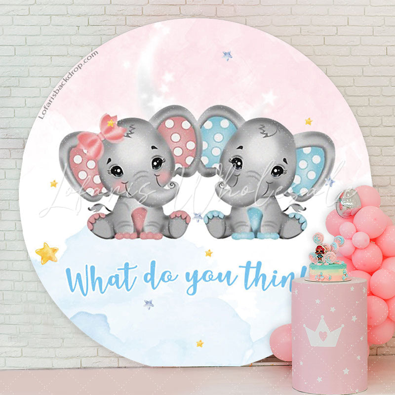 Lofaris Elephant Blue Pink Round Gender Reveal Backdrop