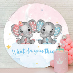 Lofaris Elephant Blue Pink Round Gender Reveal Backdrop