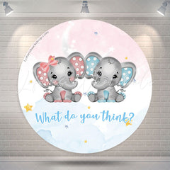 Lofaris Elephant Blue Pink Round Gender Reveal Backdrop