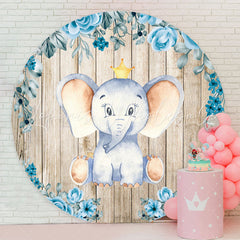 Lofaris Elephant Boy Wooden Baby Shower Round Backdrop