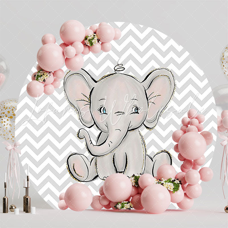 Elephant Chevron Background Round Backdrop for Safari Party