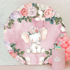 Lofaris Elephant Floral Girls Baby Shower Round Backdrop