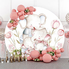 Lofaris Elephant Floral Kids Birthday Party Round Backdrop