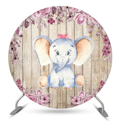 Lofaris Elephant Girl Wooden Baby Shower Round Backdrop