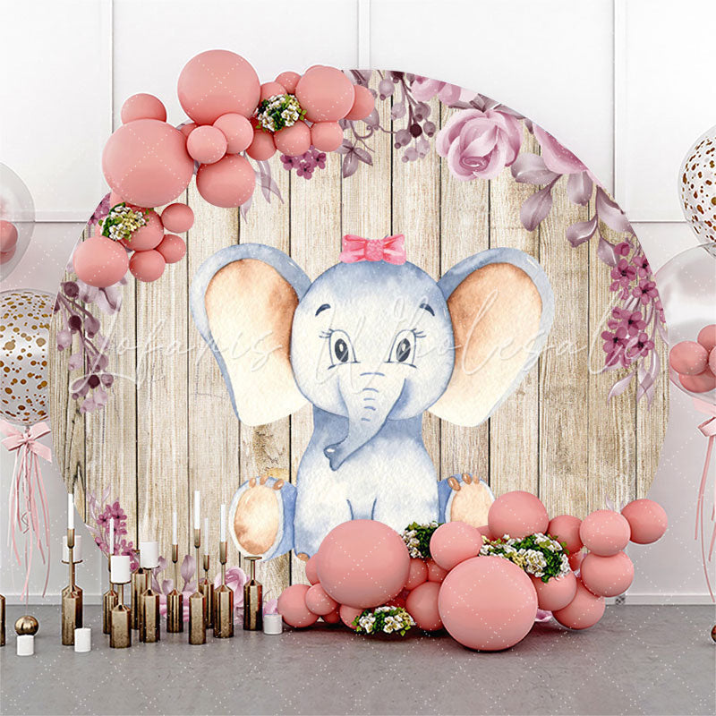 Lofaris Elephant Girl Wooden Baby Shower Round Backdrop