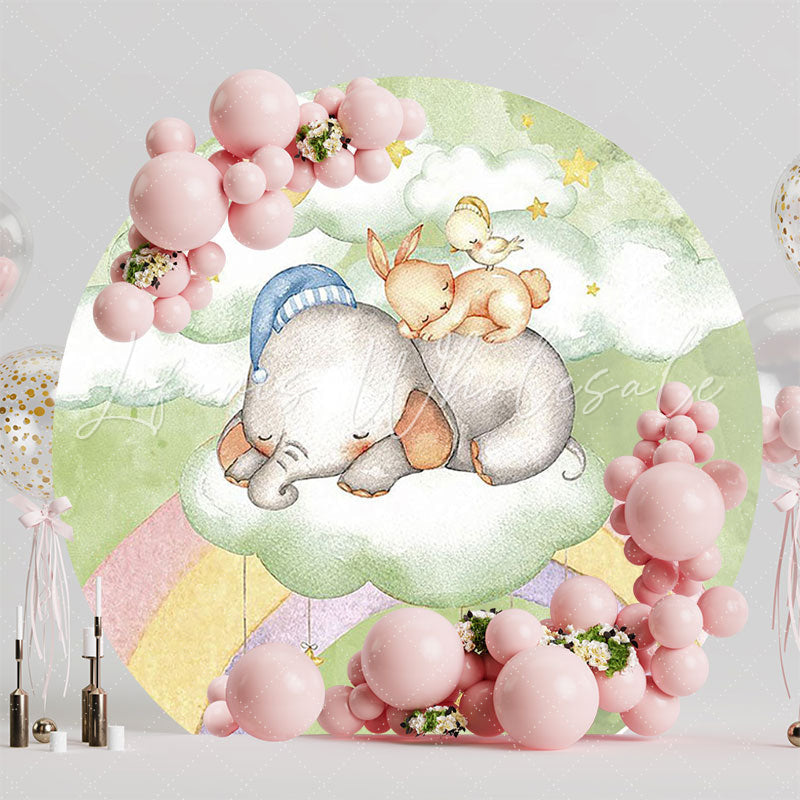 Elephant Lovely Green Dreams Round Backdrop for Baby Event