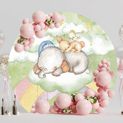 Elephant Lovely Green Dreams Round Backdrop for Baby Event