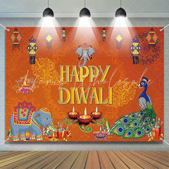 Lofaris Elephant Peacock Lights Orange Color Diwali Backdrop